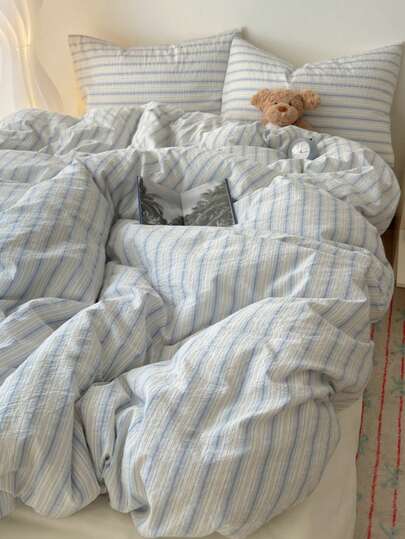 3pcs Thick Polyester Simple Solid Color Patchwork Bedding Set, Suitable For Boys, Girls, Dorm, Bedroom, Zipper Closure, All Season, Soft & Breathable, Fit Twin, Twin XL, Full, Queen, King Bed (1 Duvet Cover, 2 Pillow Shams, No Filling)