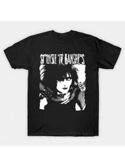 Camiseta gráfica vintage de Siouxsie and The Banshees para hombres - 100% algodón, ajuste regular, camiseta de manga corta con estampado de banda retro, diseño en blanco y negro, camiseta lavable a máquina para atuendo casual, camisetas vintage