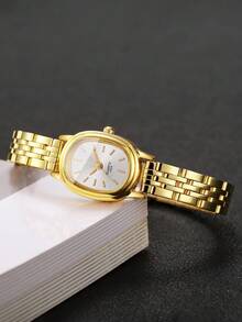 1pc Elegant Oval Dial Quartz Women's Watch With Stainless Steel Band, Sophisticated And Graceful (Watch Only, No Box)