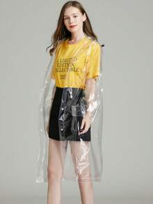 1pc Fashionable Transparent Long Raincoat, Full Body Rain Jacket