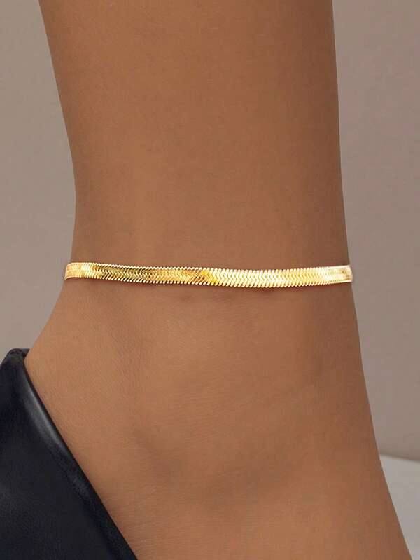 SYMFNY Classic Flat Snake Chain Anklet, Minimalist Design Suitable For Various Styles