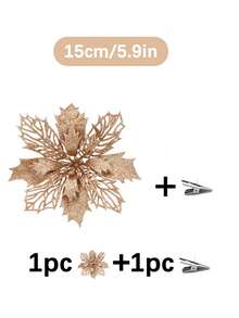 1 件/5 件/10 件/20 件闪光一品红圣诞花，适用于圣诞树和花环装饰，直径 3.5 英寸/5.9 英寸/9.45 英寸（带夹子），圣诞节节日装饰，新年派对用品（颜色：香槟金），圣诞节 - 香檳色 - 查看 18