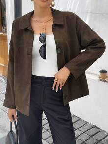 女士秋季休闲优雅圣诞皮大衣 - 棕色 - 查看 2