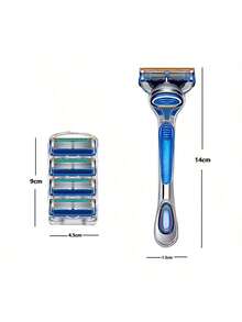 豪华男士安全剃须刀套装，配备多个超锋利刀片 - 符合人体工程学设计，轻松剃须 - 5 层不锈钢剃须刀头 - 耐用、可更换的胡须和胡须修饰工具，带金属手柄 - 黑色 - 查看 8