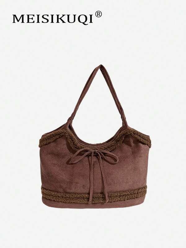 2025 New Vintage Large Capacity Bag, Casual Suede Fabric Commuter Shoulder Underarm Handbag Tote