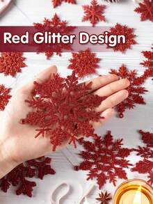 MEHELANY 12/6/3件装闪光雪花，圣诞树装饰品，带绳冬季雪花挂饰，圣诞悬挂雪花，适用于圣诞树、生日礼物、婚礼、新年派对、婚礼、生日、家居圣诞树、窗户、门等装饰，DIY圣诞花环，工艺品，节日和家居装饰 - 紅色 - 查看 5