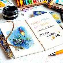 1本梵高素描本-A5复古旅行笔记本，星空图案设计|80页空白页，复古树叶标签和绷带装订，适合手绘、DIY写作、计划，是送给艺术家的完美礼物，也是圣诞礼物的理想之选。 - A5 - 查看 4