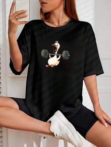 Women's Basic Duck Training T-Shirt Cotton Shirt - 黑色 - 查看 2