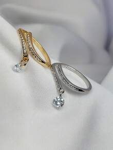 Women's Ring Adjustable Adjustable Open Ring With Light Point Crystal Zirconia Hanging Modern Elegant Delicate Accessories Gold Or Silver Female High Quality - 金色 - 查看 3