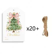50 件圣诞纸质礼品标签圣诞小标签圣诞纸质悬挂标签贴纸带黄麻绳适用于季节活动 - 彩色 - 查看 10