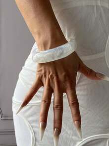 3pcs Bracelet Set, Gold Bracelet, Resin Bracelet, Wide Bracelet, Thick Bracelet, Bracelet Set, Wide Bracelet, Resin Bracelet, Women Bracelet, Gift For Her - White - View 11