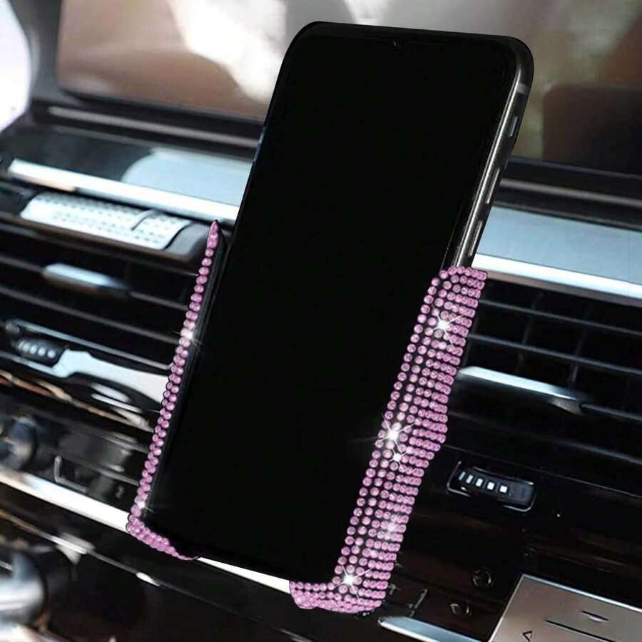 1pc Decorated Car Phone Holder - Hồng - Xem 1