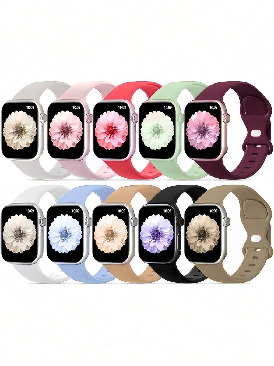 10pcs Waterproof Watch Bands, Compatible With Apple Watch 38mm, 40mm, 41mm, 42mm, 44mm, 45mm, 46mm, 49mm, Unisex; Soft Silicone Sport Strap, Compatible With Apple Watch Series 10, SE, 9, 8, 7, 6, 5, 4, 3, Ultra; Fashionable Fitness Essential Gift Set - Nhiều màu - Xem 1