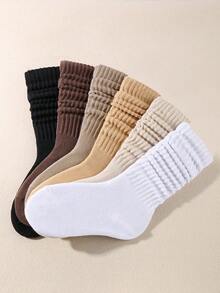 6 Pairs Slouch Socks, For Toddler Infant Girls, Long Crew Socks For Kids Children, Back To School Scrunch Socks, Kids Knee High Socks, Soft Autumn Winter Warm Stacked Boot Socks, Halloween Decor Thanksgiving Christmas Xmas Gift