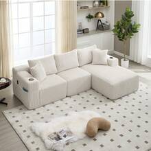 Beige + Cord + 3 Sitz + Schaumstoff