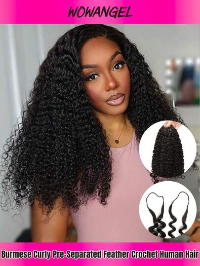 WOWANGEL 160g/Pieza Extensiones de cabello humano rizado birmano pre-separadas con micro-lazos invisibles para crochet, sin costuras y sin nudos, cabello humano para trenzas bohemias de 14 pulgadas a 24 pulgadas, 40g*4 piezas
