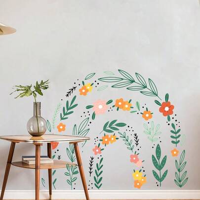 一套色彩缤纷、美丽的彩虹花朵墙贴，适用于卧室、客厅、游戏室等家居装饰