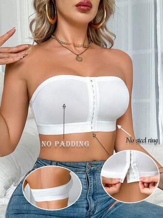 1 pieza Sujetador sin costuras minimalista de unicolor, cómodo y casual con cierre delantero de punto para mujeres, para todas las temporadas