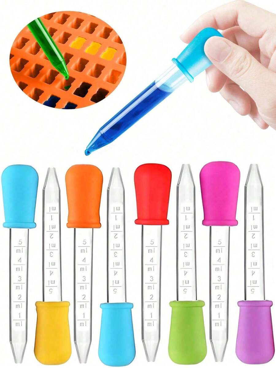 6pcs/Set 5ml Silicone Liquid Dropper, Colorful Dropper Tool, Silicone Calibrated Dropper, Cosmetic Essence Filling Dropper (Random Color), Plastic Dropper, Silicone & Plastic Mixed Dropper With Ball-Shaped Tip, Halloween Decor, Christmas Decor - Multicolor - View 1