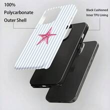 Una elegante funda de teléfono 2 en 1 con diseño de rayas de estrella de mar y diseño de doble capa resistente, proporcionando durabilidad y protección contra caídas, compatible con los modelos  17, 16, 15, 14, 13, 12, 11, 8, 7, X, XS, XR, Plus, Air, Pro, Max, Mini, SE2 y SE3. - Colores mixtos - Ver 7