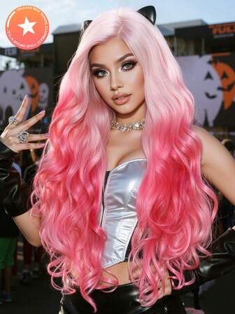 FIVE STARS 13*4 高清前蕾丝假发 26 英寸多色长卷发耐热合成假发 女士适用，适用于万圣节服装、节日礼物、派对、角色扮演、动漫