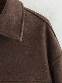 Áo khoác len dáng rộng thời trang, đơn giản, đa năng, màu trơn, có túi lớn, khóa kéo, đi làm cho nữ - Màu nâu - Xem 10