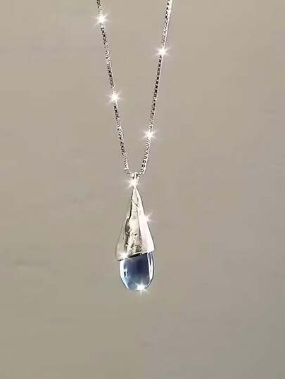 1 pieza Collar con colgante de gota de agua de plata de ley 925, collar minimalista elegante y versátil, cadena delicada para la clavícula como regalo