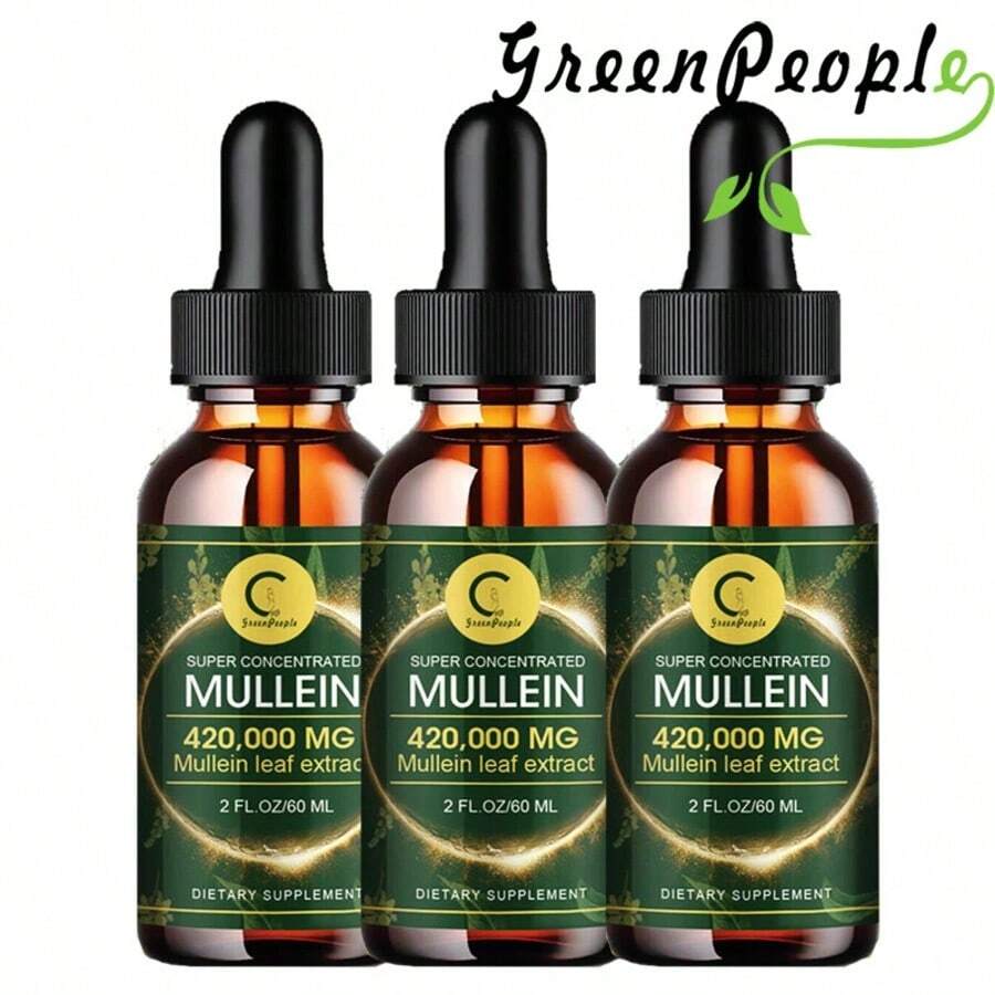 GREENPEOPLE (3 Pack)Mullein Drops For Lungs - Lung Cleanse & Detox - Vegan Mullein Leaf Extract Liquid Tincture, Support For Respiratory, Immune, Digestive System, Natural Herbal Supplement, 2 FL OZ - Gói 3 (60ml) - Xem 1