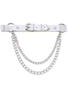 1件朋克哥特风PU皮革不对称心形链条弹力腿环腿带腿链