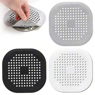 1-3pcs Silicone Drain Hair Catcher With Suction Cup, Square Drain Cover For Shower, Sink, Floor Drain, Hair Strainer Filter For Bathroom, Bathtub, Kitchen, Bathroom Decor, Back To School