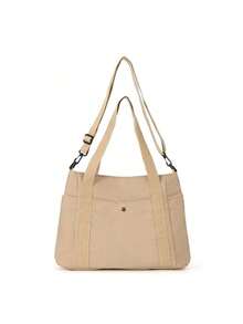 1pc/2pcs Large Capacity Canvas Tote Bag, Multi Pockets Shoulder Bag, Reusable Shopping Bag, Easy To Carry With Comfort Handle, For Daily Use And Gifts Portable Handbag For School Work Travel Shopping