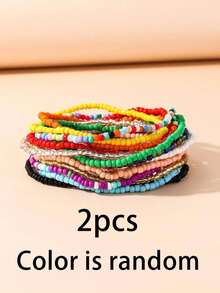 Stretch Random Beaded Anklet Women's Handmade Beach Boho Colorful Beads Anklet Set - Multicolor - View 17