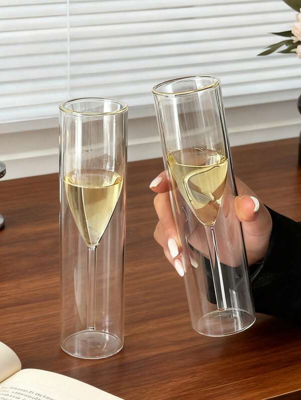 1pc Premium French Style Creative Glass Cup, Transparent Glass Cup, Double Layer Personalized Stemware, Glass Coffee/Beverage Cup