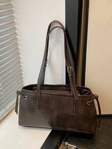 New Autumn And Winter Season Retro Fashion Solid Color Tote Bag With Zipper Opening, Lightweight And Minimalist Design, Large Capacity Single-Shoulder Tote Bag. Suitable For Women's Daily Life, Leisure, Commuting, Work, Vacation And Student Use.