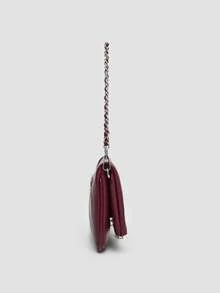 1pc Women's Chain Shoulder Bag, Crossbody Bag, Litchi Grain Underarm Bag With Chain, Minimalist Fashion Small Square Bag, Shoulder & Crossbody Bag With Detachable Strap - 酒紅色 - 查看 4