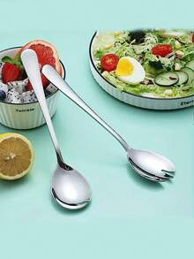 1 pieza/2 piezas/4 piezas Juego de servir ensalada, Juego de cuchara y tenedor de ensalada de acero inoxidable, Cuchara de ensalada, Tenedor de ensalada