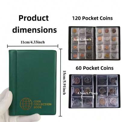 1 album de colecție pentru monede cu 60/120 de sloturi, carte de depozitare pentru monede comemorative și monede vintage, suport pentru autocolante din PVC gros (monedele nu sunt incluse)