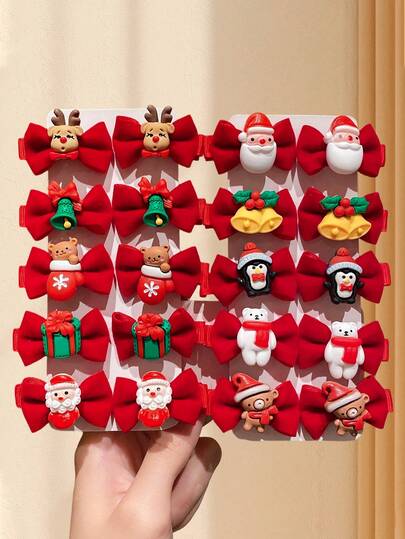 10/20pcs Women's Christmas Hair Clips Cute Red Bowknot Hair Clips - Suitable For Holidays, Parties, Events, Great Gift, Hair Slide, Hair Barrettes, Hair Accessories, New Year Glamour