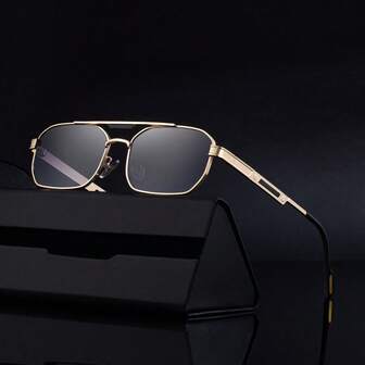 一副新款时尚欧美方形镜框男士眼镜，复古休闲街头优雅金属双梁户外高端驾驶时尚眼镜，适合日常佩戴