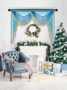 1 pieza Cenefa con cuentas doradas y azules, cortina de lujo moderna con onda, adecuada para fiestas, sala de estar, dormitorio, decoración de ventanas y puertas, opciones de ancho de onda de 1 a 4 - Azul - Ver 5