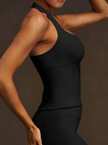 VVX Women Halter Neck Sports Crop Tank Tops Removable Pads Sexy Backless Workout Yoga Top Y2K Comfortable Breathable Casual Solid Color Soft For Gym Daily Wear All Seasons - Black - View 3