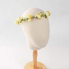 Handmade Flower Crown Floral Headpiece Green Leaf Headband Wedding Flower Crowns For Bride Floral Garland Hair Wreath Birthday Party Yellow Style