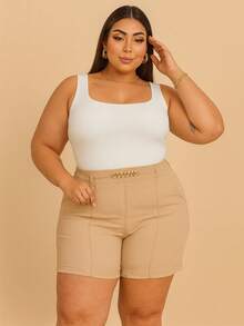 SHORT FEMININO PLUS SIZE DE CORRENTE NOVO PRIMAVERA VERÃO - Bege - Visão 1