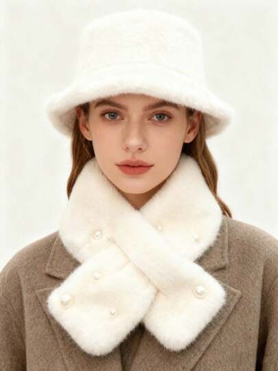 2 Stück/Set Herbst/Winter Plüschmütze + Schal, modische Plüsch Fischerhut für Damen, vielseitig warmer Nackenwärmer Winter Ausrüstung