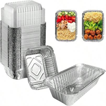 1 Lb Small Aluminum Foil Pans With Clear Lids 50 Pack Disposable Cookware Takeout Trays Food Containers For Restaurants And Catering Recyclablegift