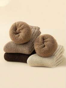 5 Pairs Women's Thick Mid-Calf Socks, Warm Thermal Lined Socks For Autumn/Winter - Multicolor - View 3