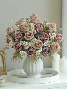 1/80pcs 12.59inch Artificial Flower Rose Bouquet, Embroidered Ball, Peony Mixed Flowers, Bride Holding Bouquet, Wedding Decoration, Diy Wreath Materials, Birthday Party Decoration Materials, Home Dining, Living Room, Vase, Outdoor Garden, Winter Home Decoration, Birthday Gifts