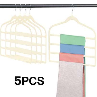  GRANDMA SHARK 5/10 Pack Velvet Trouser Hangers,4-Layer Space Saving, Non Slip For Jeans, Trousers, Leggings, Tie, Scarf And Towel,Multi Layer Pants Hanger For Clothes