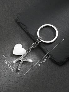 1pc Fashionable European And American Unisex Stylish High-Grade Letter Shape Hollow Out Rhinestone Decor Metal Keychain Bag Charm Car Accessories School Cute Goth Y2k - Silver - View 50