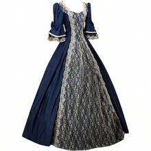Vestido largo con cuello cuadrado para mujer 2023 de malla 3/4 Dolman manga acampanada medieval gótico gótico - Qi23Azul Real Oscuro - Ver 4